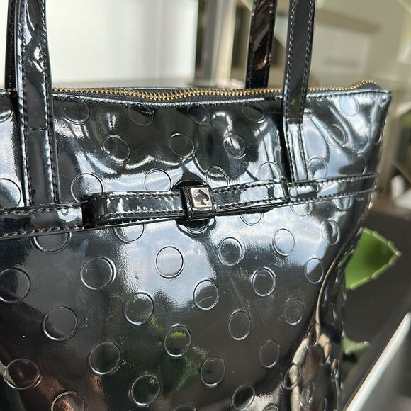 Kate Spade genuine patent leather polkadot embossed shoulder tote handbag purse - Picture 7 of 10
